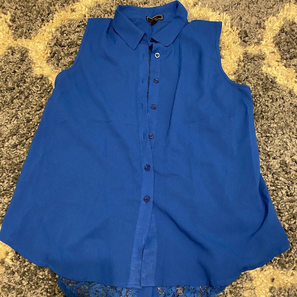 Royal Blue button up sleeveless blouse